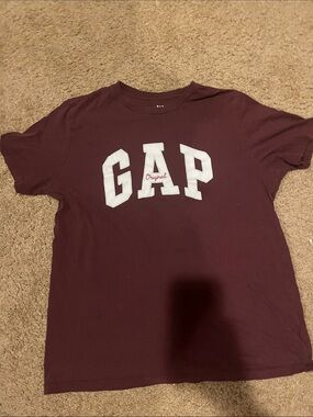GAP Burgundy Short Sleeve Logo Tee with White Lettering